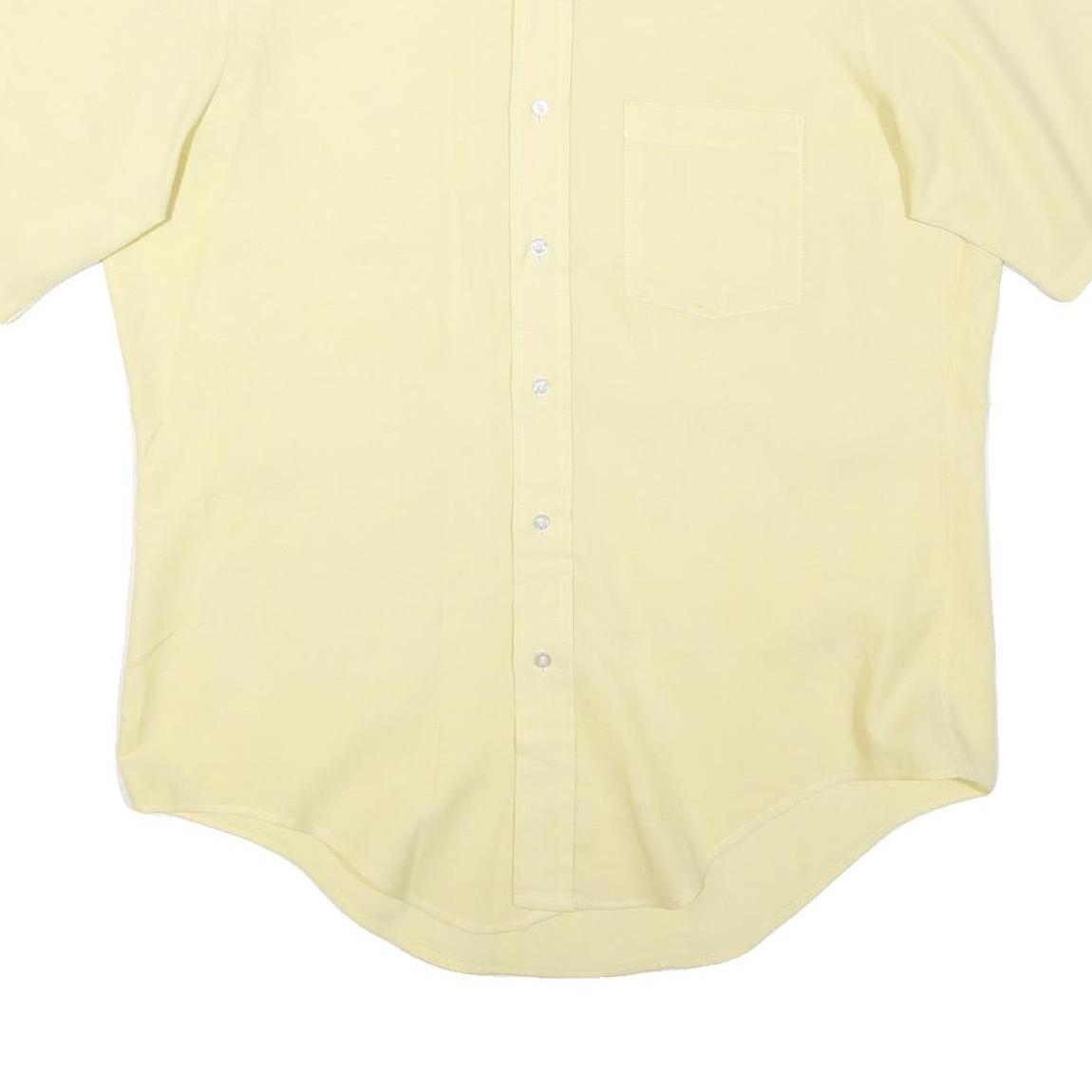 Mens Yellow Plain Cotton Blend Shirt M Button-Down Collar Short Sleeve Casual