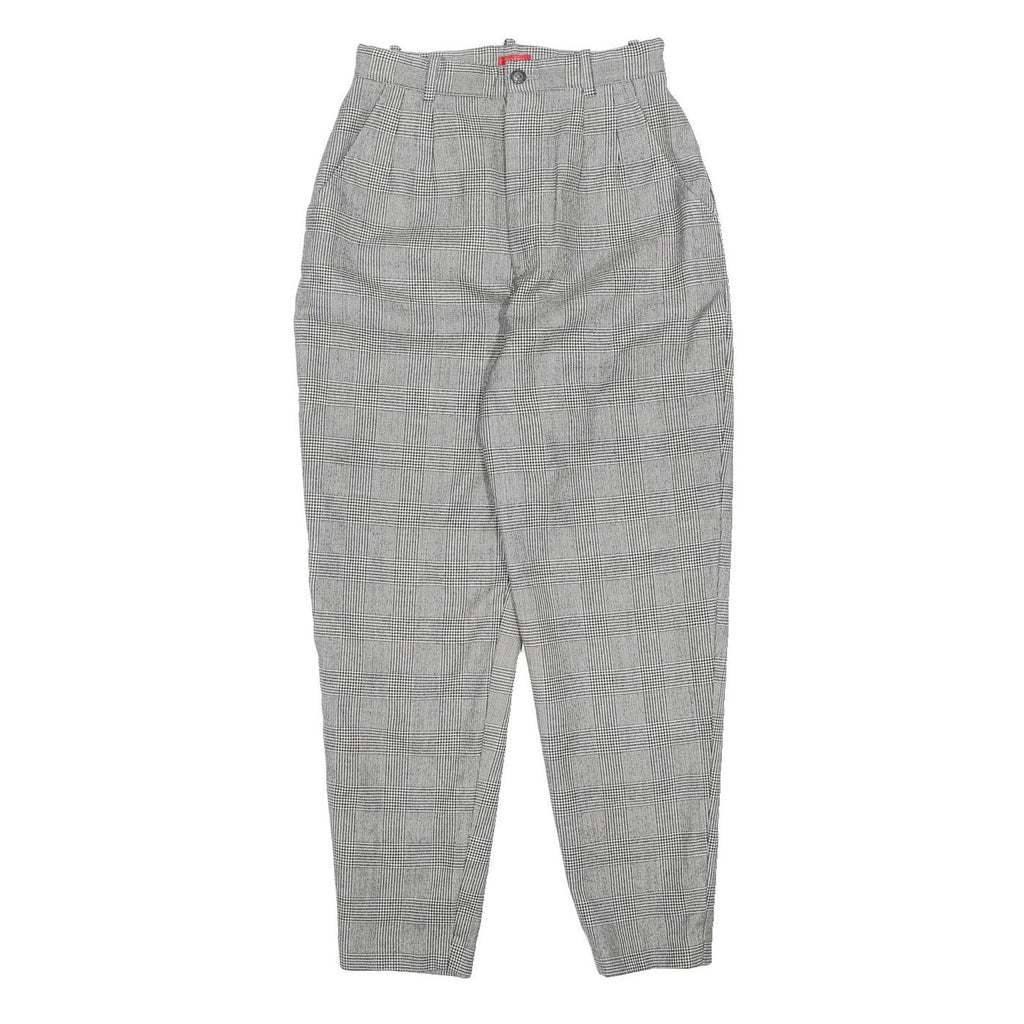 BOSCH Womens Grey & Black Check Regular Fit Straight Trousers W24 L25 Woven Zip