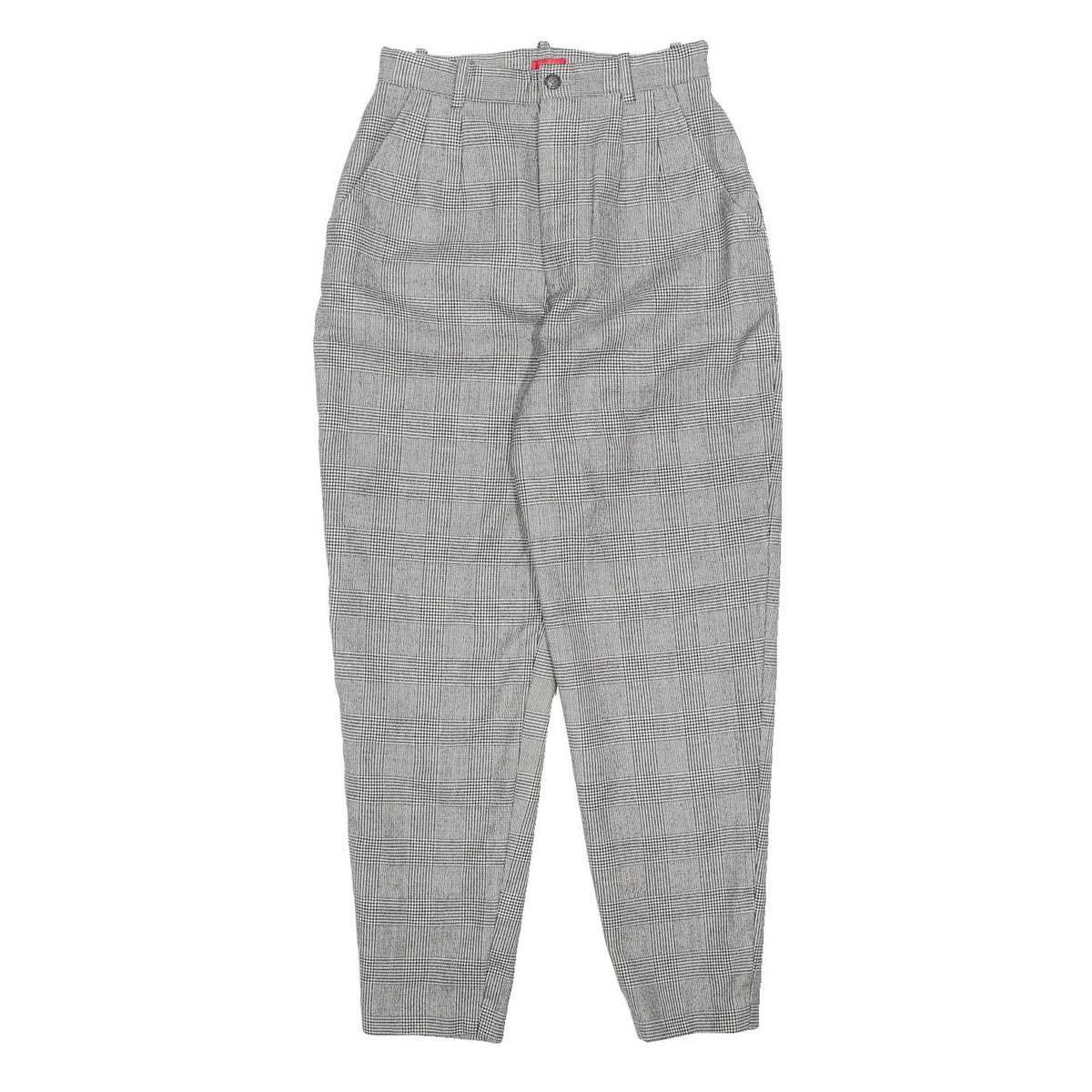 BOSCH Womens Grey & Black Check Regular Fit Straight Trousers W24 L25 Woven Zip
