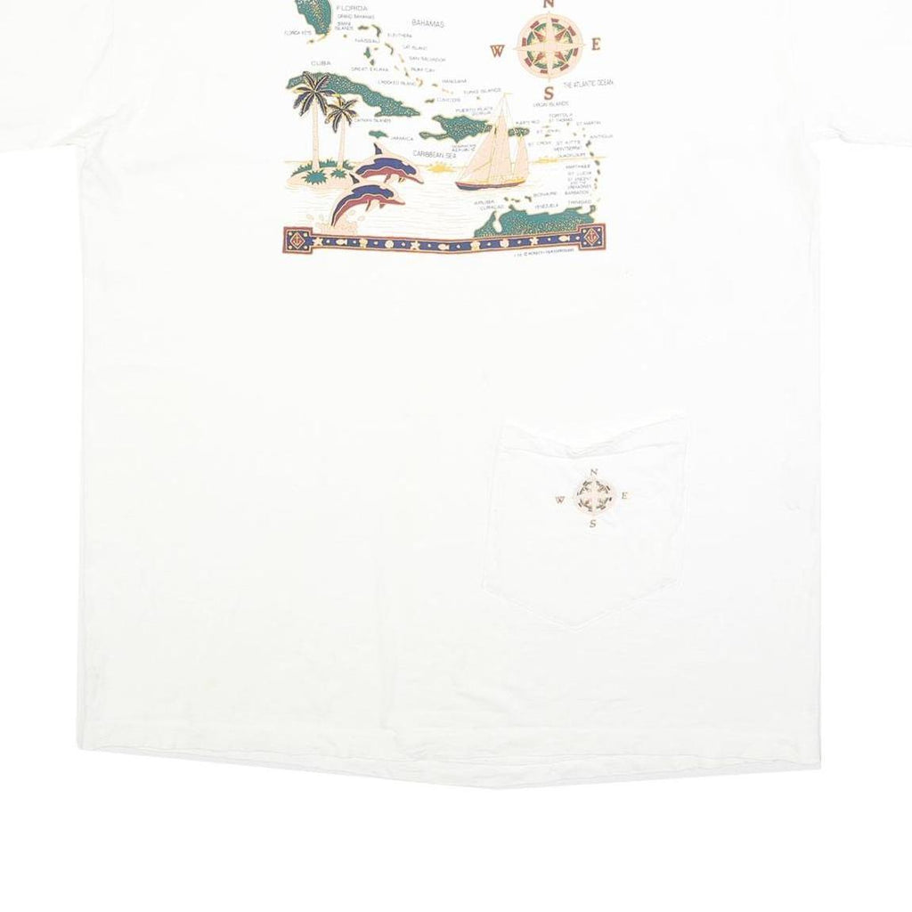 ALORE Mens White Graphic T-Shirt One Size Short Sleeve Crew Neck Aruba Map Print