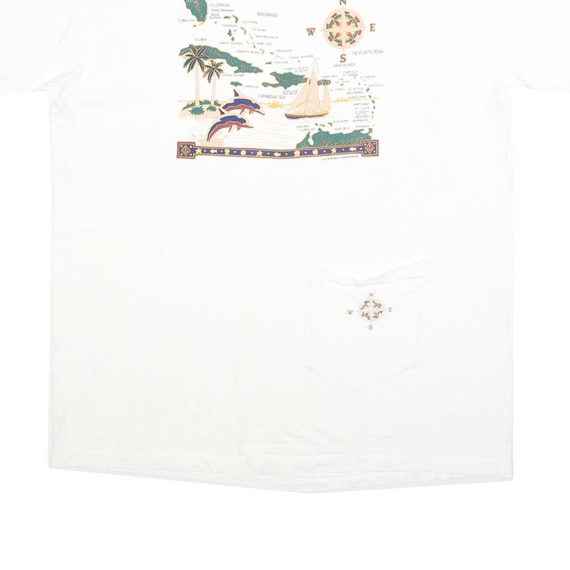 ALORE Mens White Graphic T-Shirt One Size Short Sleeve Crew Neck Aruba Map Print