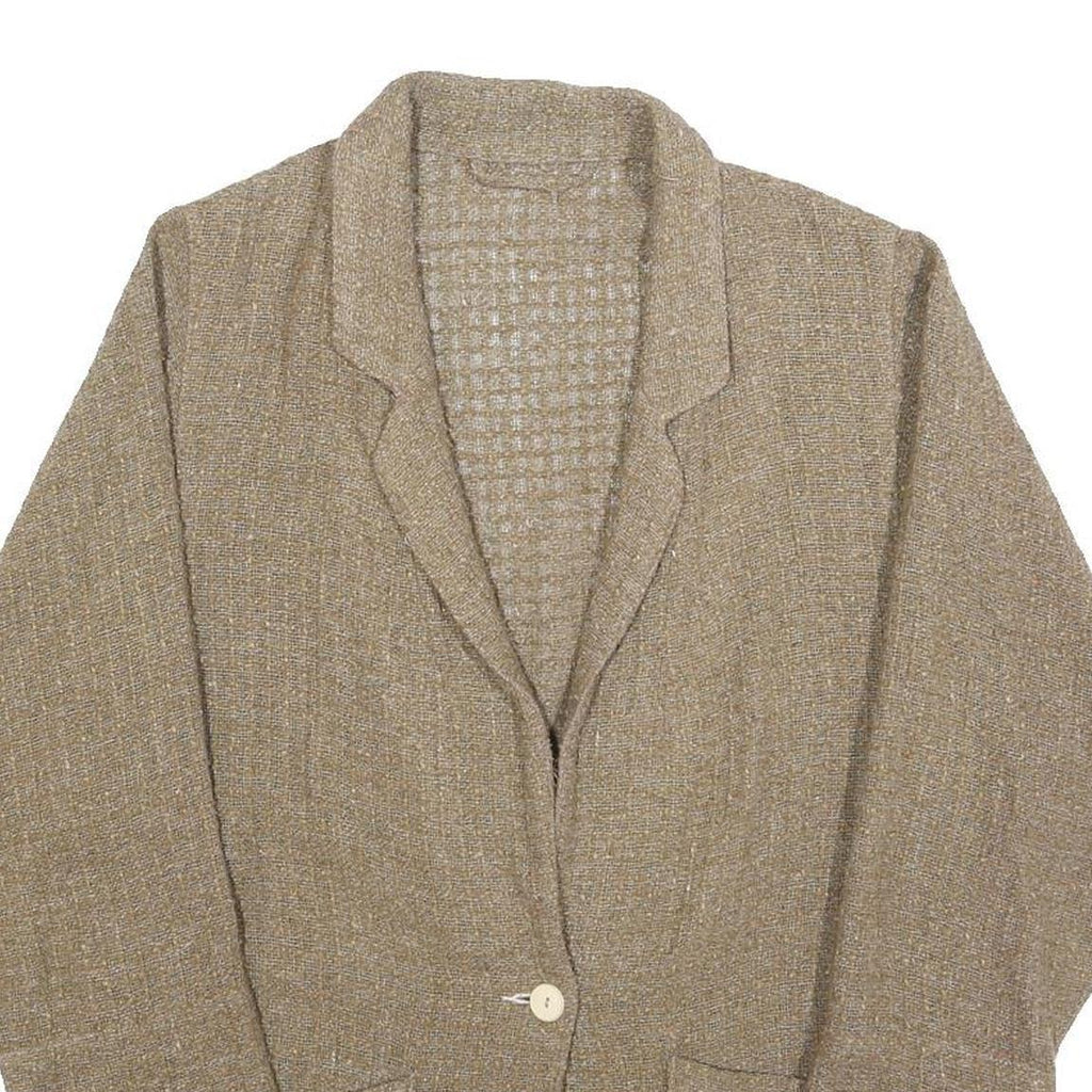 ELKNOT Womens Beige Linen Blend Jacket M Button Closure Loose Fit Casual