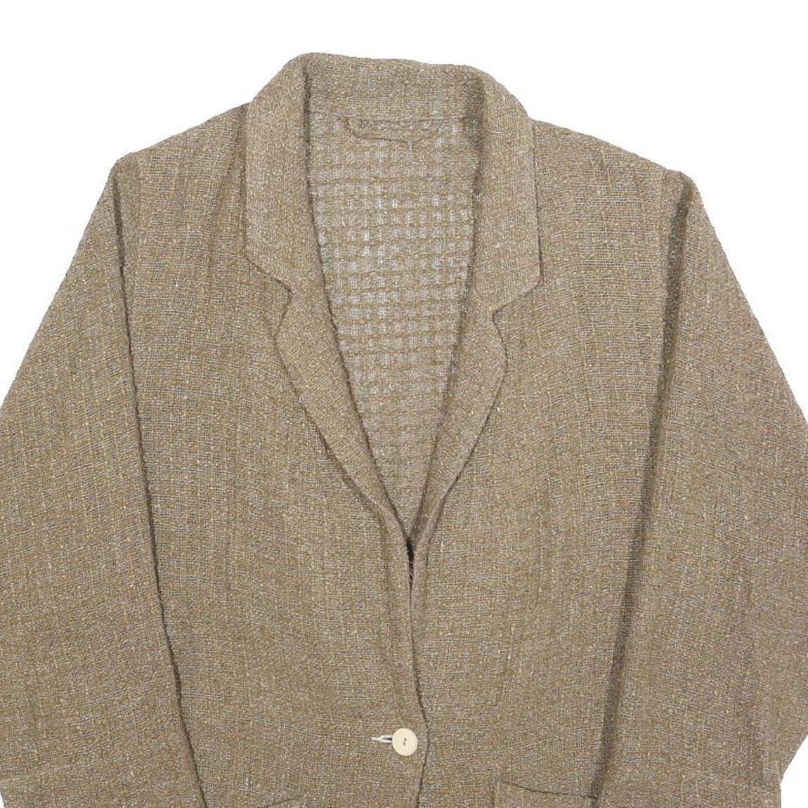 ELKNOT Womens Beige Linen Blend Jacket M Button Closure Loose Fit Casual