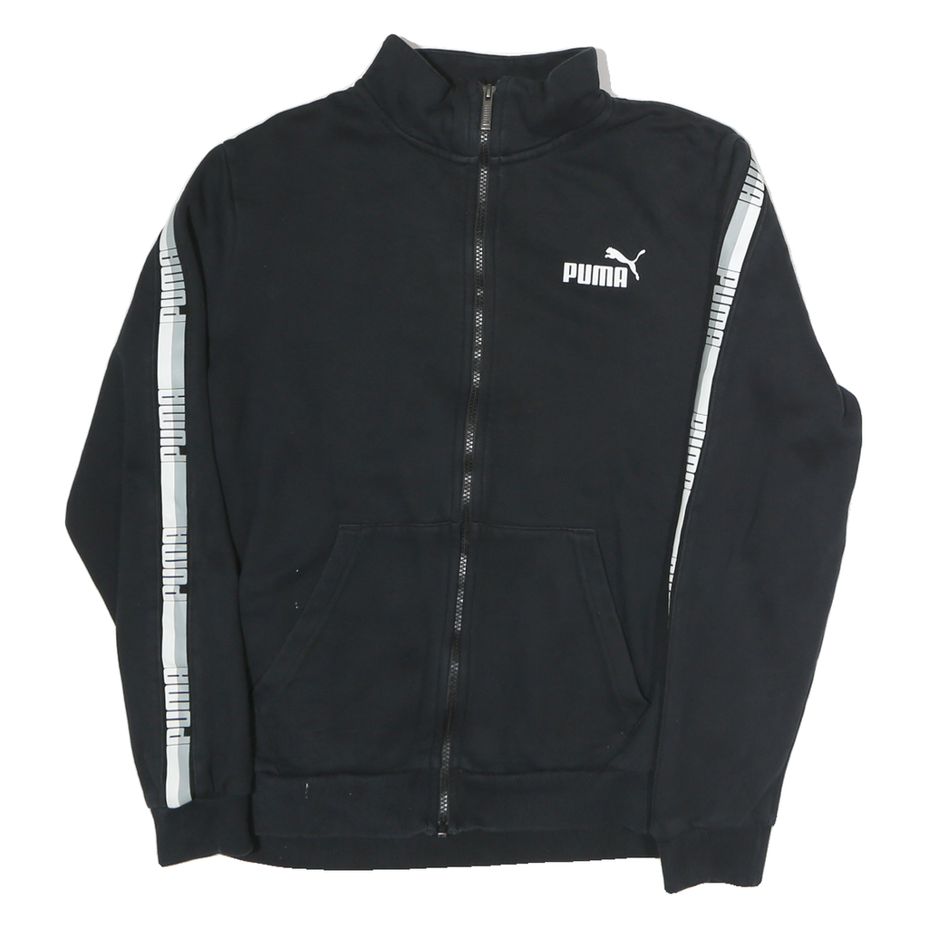 PUMA Mens Black Classic Cotton Zip Jacket M Logo Tape Striped Sleeves Sportswear