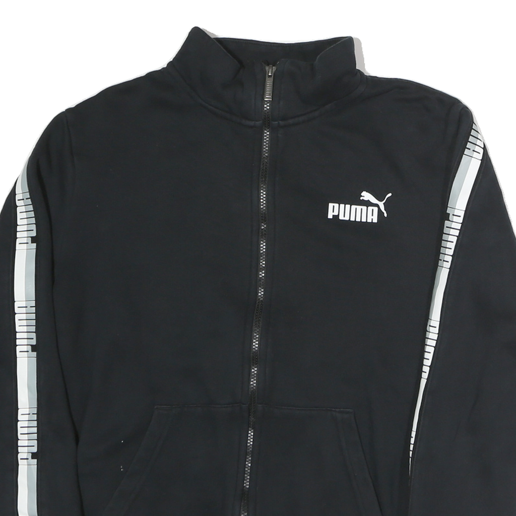 PUMA Mens Black Classic Cotton Zip Jacket M Logo Tape Striped Sleeves Sportswear