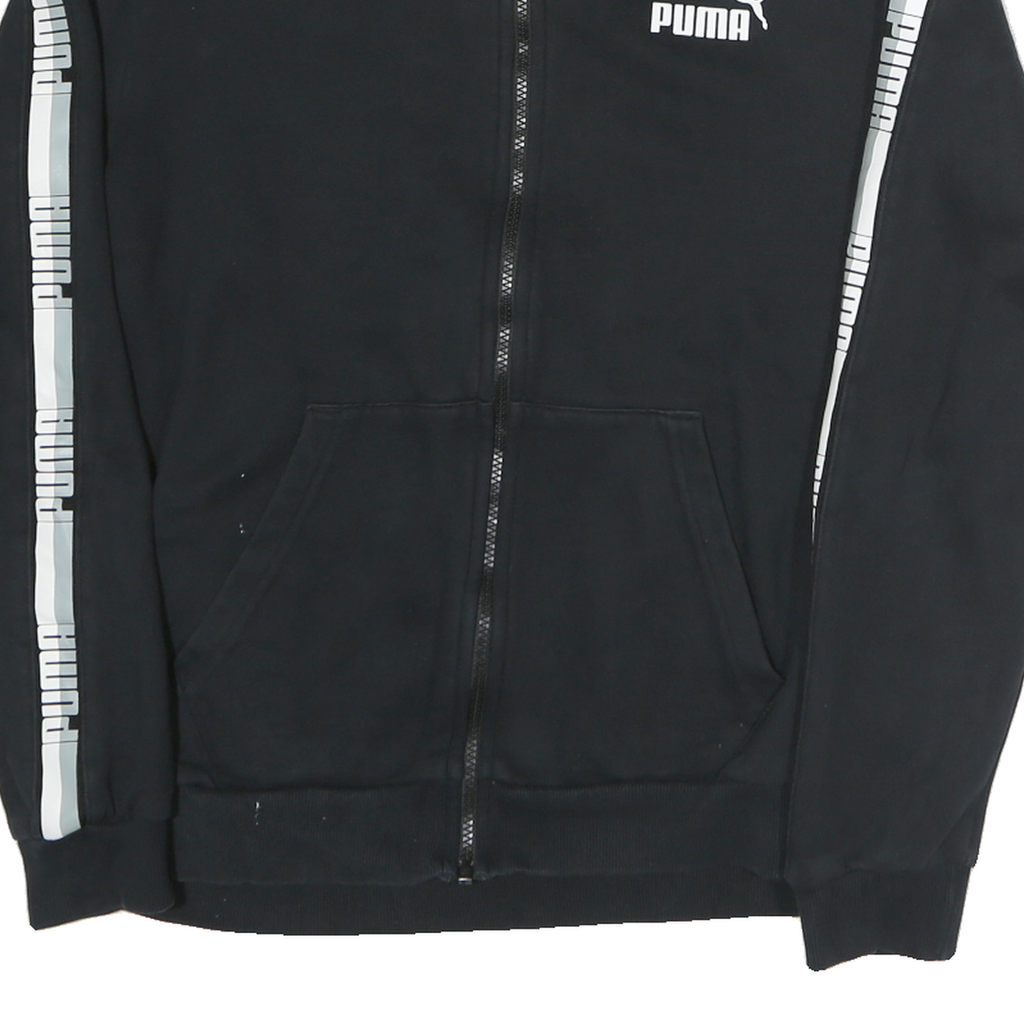 PUMA Mens Black Classic Cotton Zip Jacket M Logo Tape Striped Sleeves Sportswear