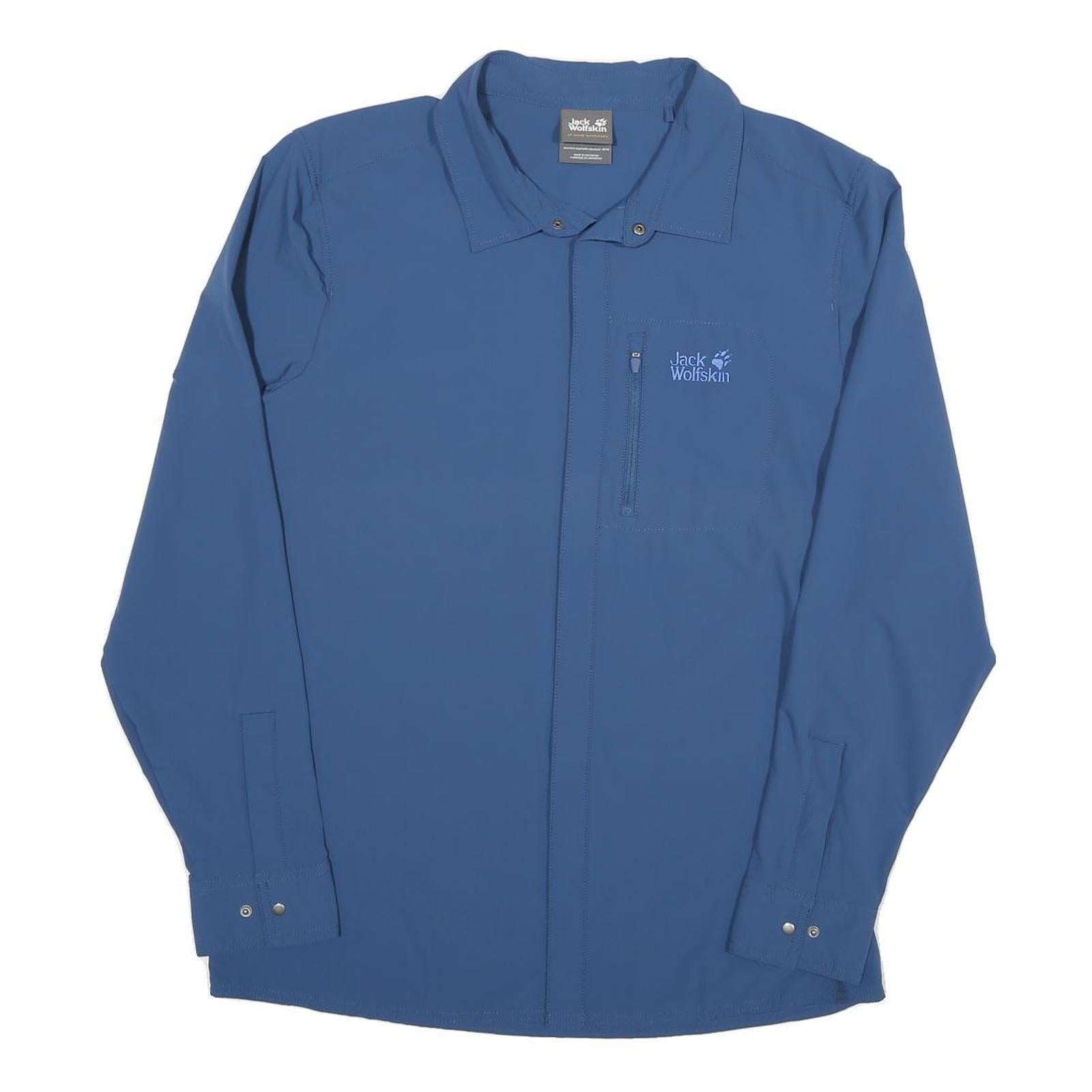 JACK WOLFSKIN Mens Blue Polyester Blend Shirt M Outdoor Utility Zip Pocket