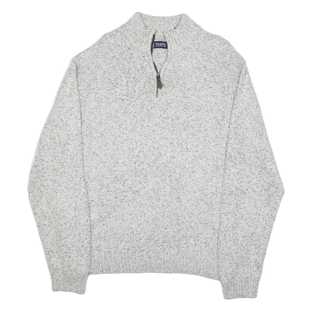 CHAPS Mens Grey Patterned Pullover Jumper Cotton Blend L Half Zip Crew Neck