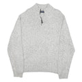 CHAPS Mens Grey Patterned Pullover Jumper Cotton Blend L Half Zip Crew Neck