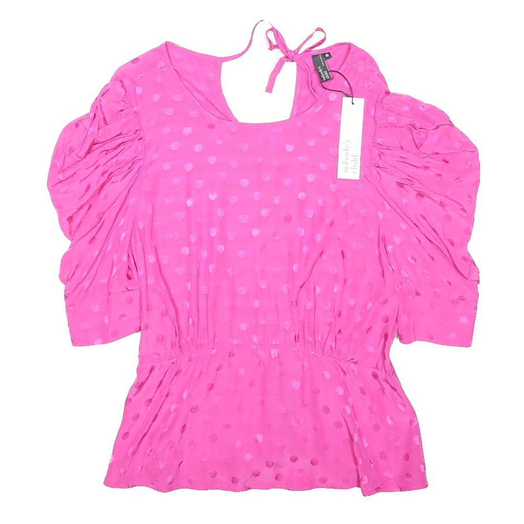 NOBODYS CHILD Womens Pink Printed Puff Sleeve Top UK 10 Polka Dot Tie Back
