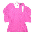 NOBODYS CHILD Womens Pink Printed Puff Sleeve Top UK 10 Polka Dot Tie Back