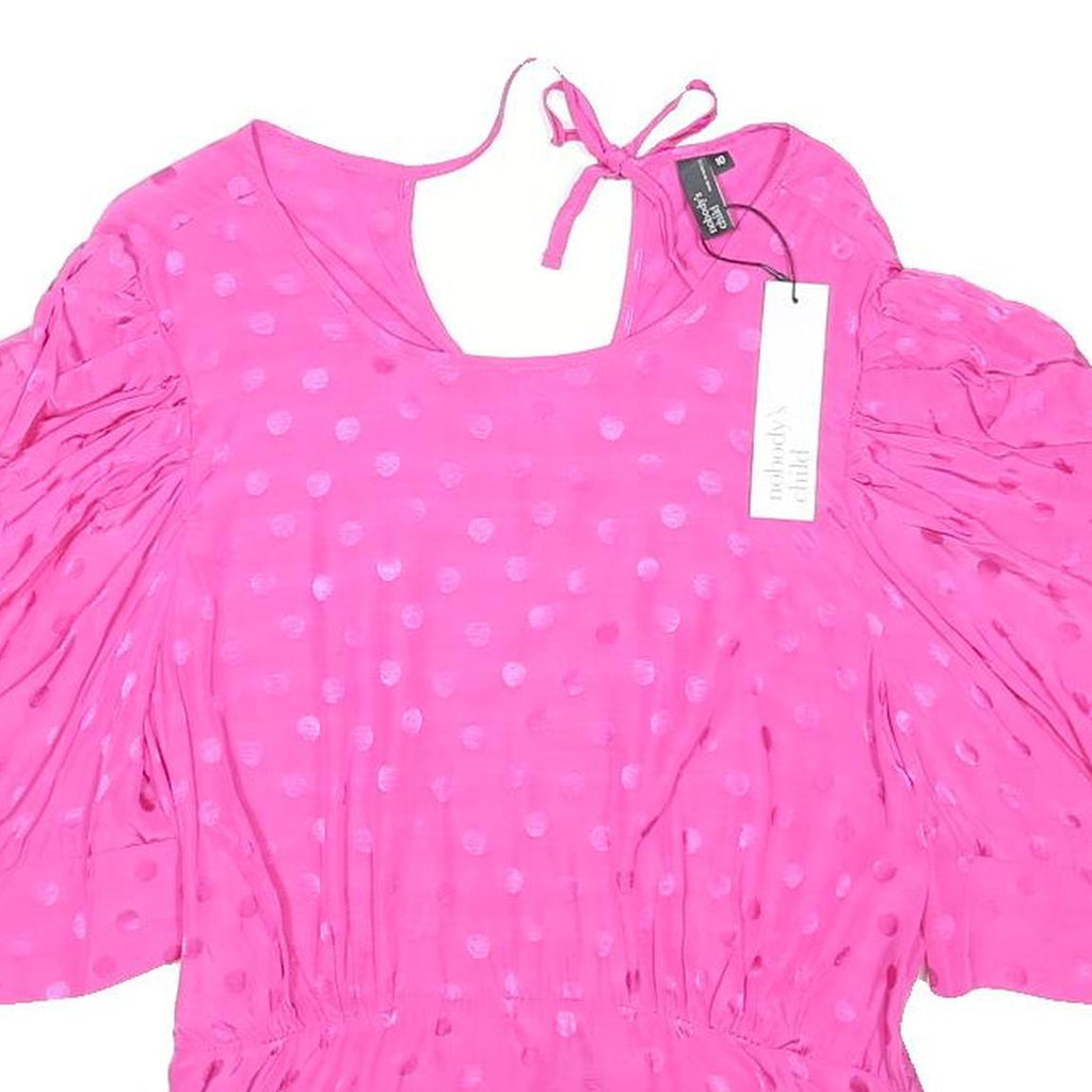 NOBODYS CHILD Womens Pink Printed Puff Sleeve Top UK 10 Polka Dot Tie Back