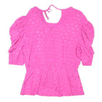 NOBODYS CHILD Womens Pink Printed Puff Sleeve Top UK 10 Polka Dot Tie Back