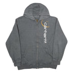 CARHARTT Mens Grey Full Zip Hoodie L Vertical Logo Cotton Blend Casual Workwear