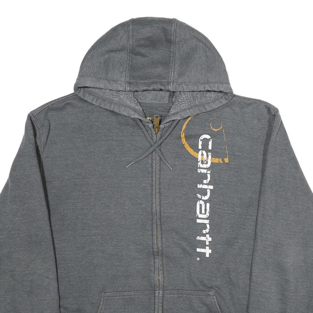 CARHARTT Mens Grey Full Zip Hoodie L Vertical Logo Cotton Blend Casual Workwear