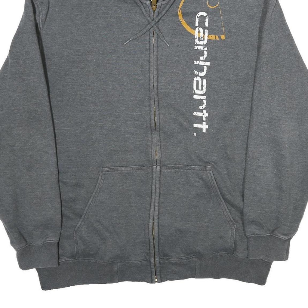 CARHARTT Mens Grey Full Zip Hoodie L Vertical Logo Cotton Blend Casual Workwear