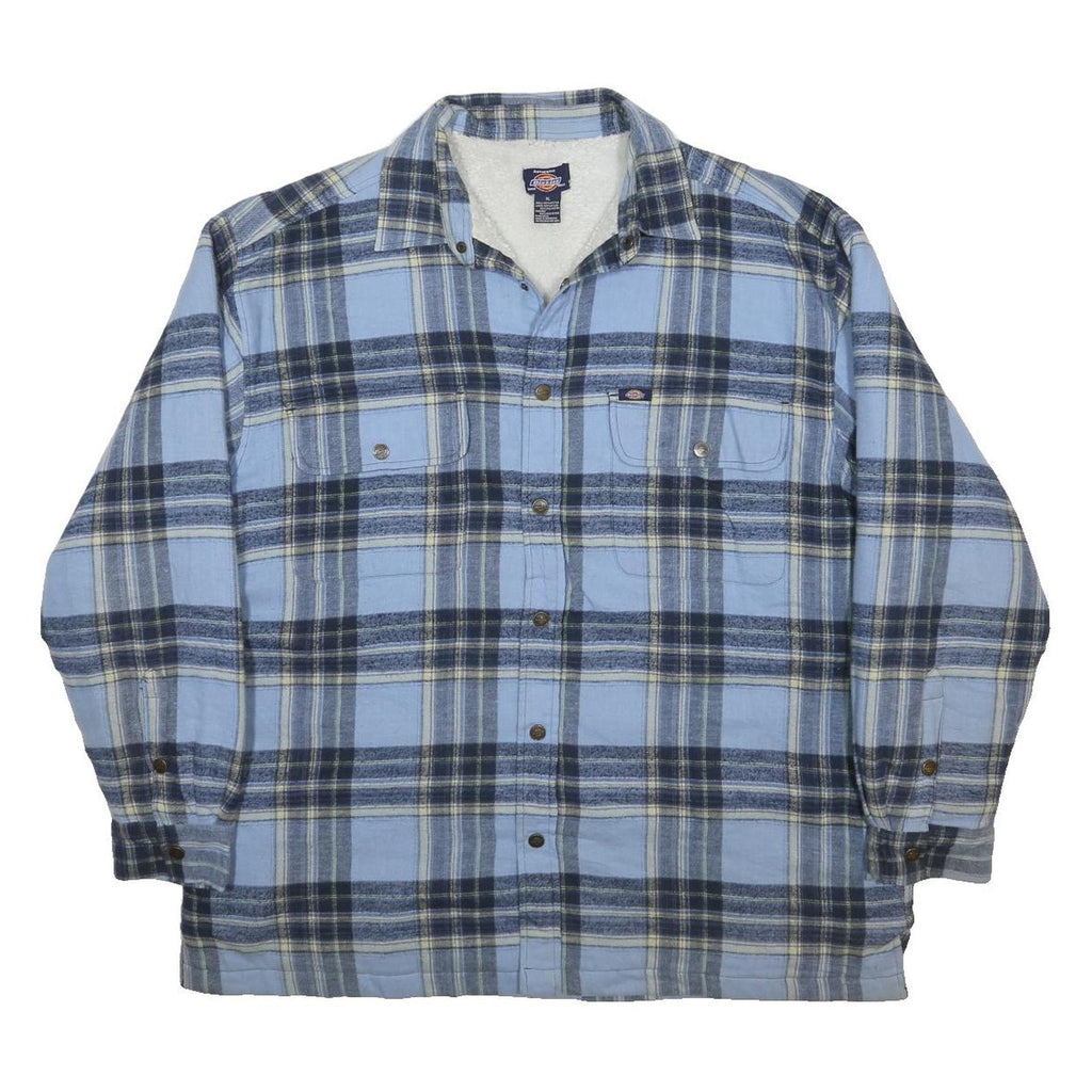 DICKIES Mens Blue & Navy Check Button Jacket XL Cotton Casual Workwear Shirt