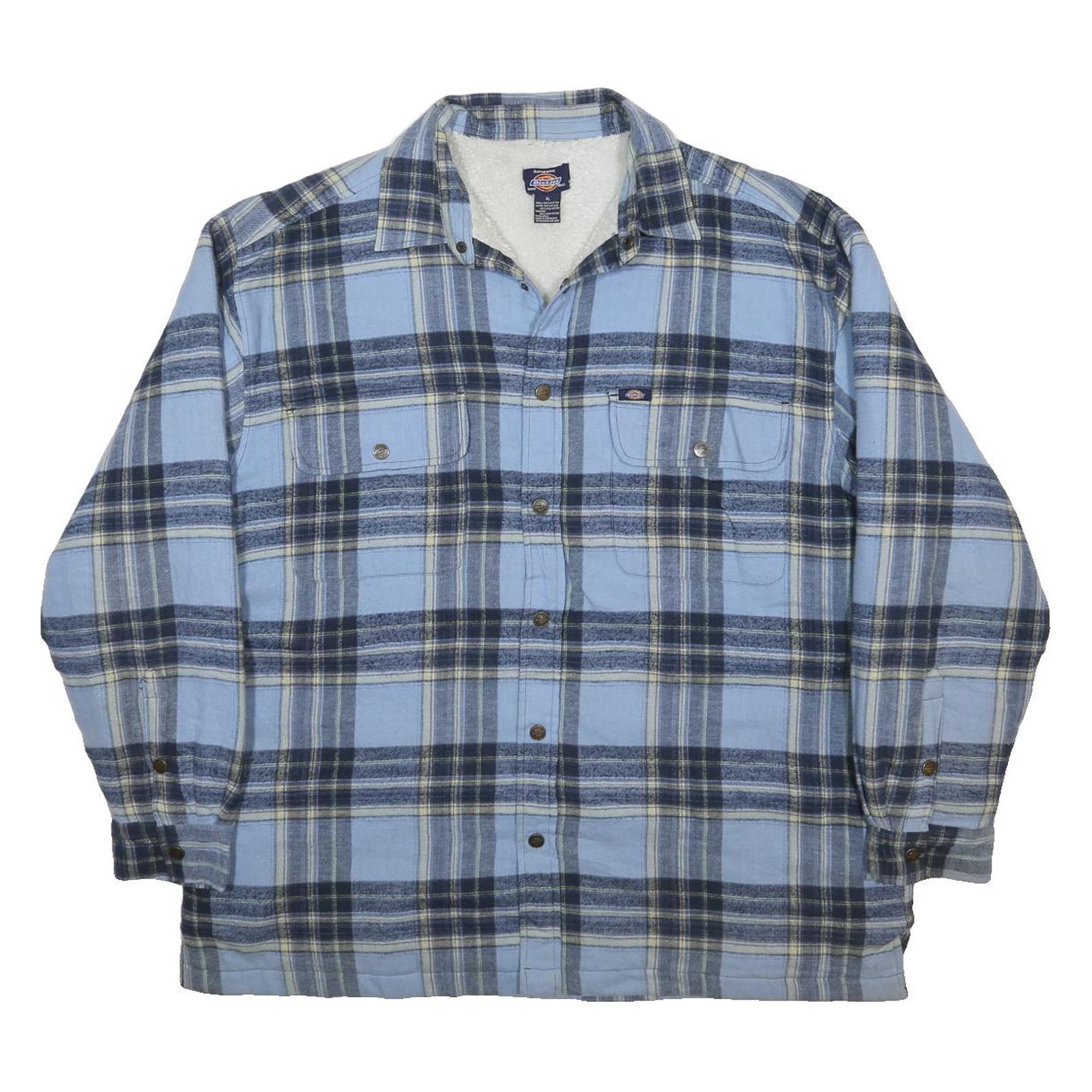 DICKIES Mens Blue & Navy Check Button Jacket XL Cotton Casual Workwear Shirt
