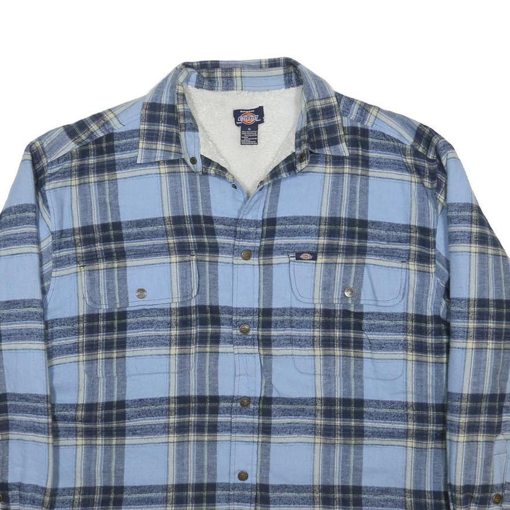 DICKIES Mens Blue & Navy Check Button Jacket XL Cotton Casual Workwear Shirt