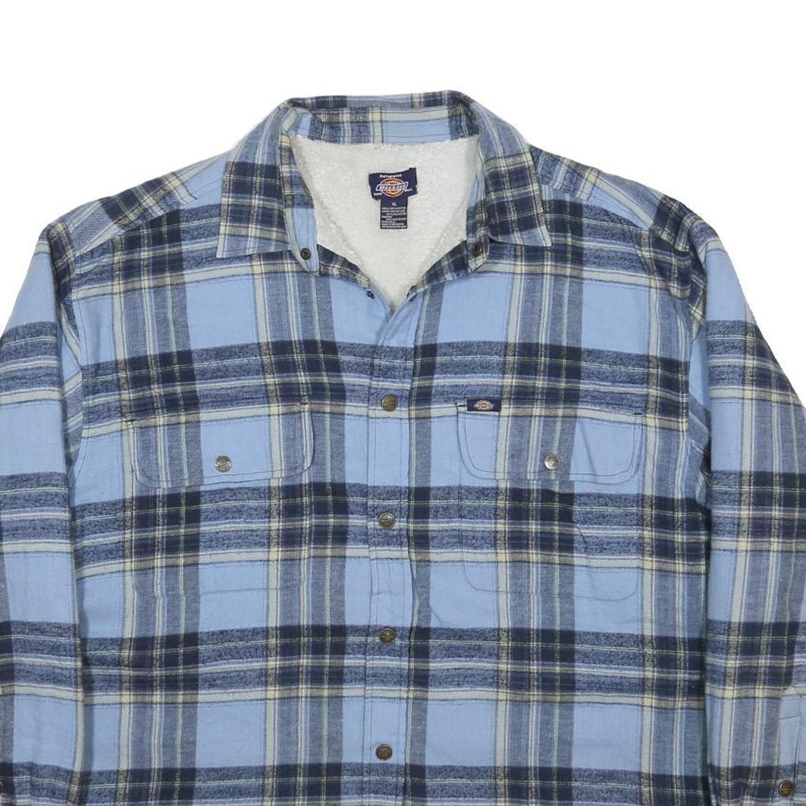 DICKIES Mens Blue & Navy Check Button Jacket XL Cotton Casual Workwear Shirt