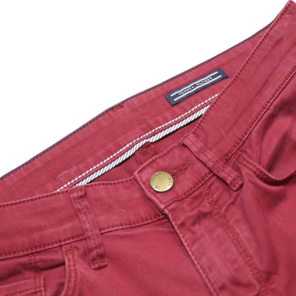 TOMMY HILFIGER Womens Cotton Blend Red Slim Skinny Trousers W27 L28 Casual