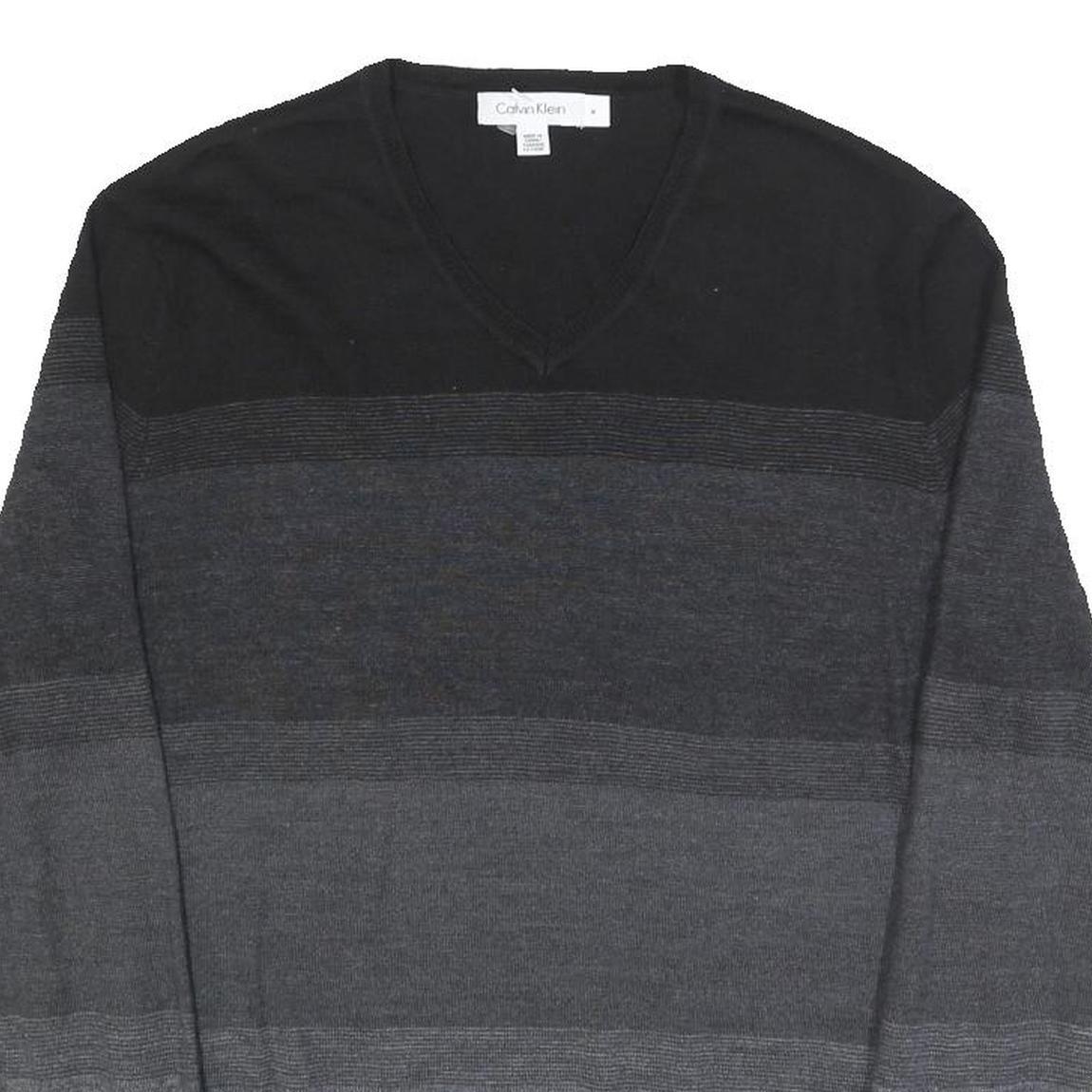 CALVIN KLEIN Mens Black & Grey Patterned V Neck Basic Knit Jumper M Layered