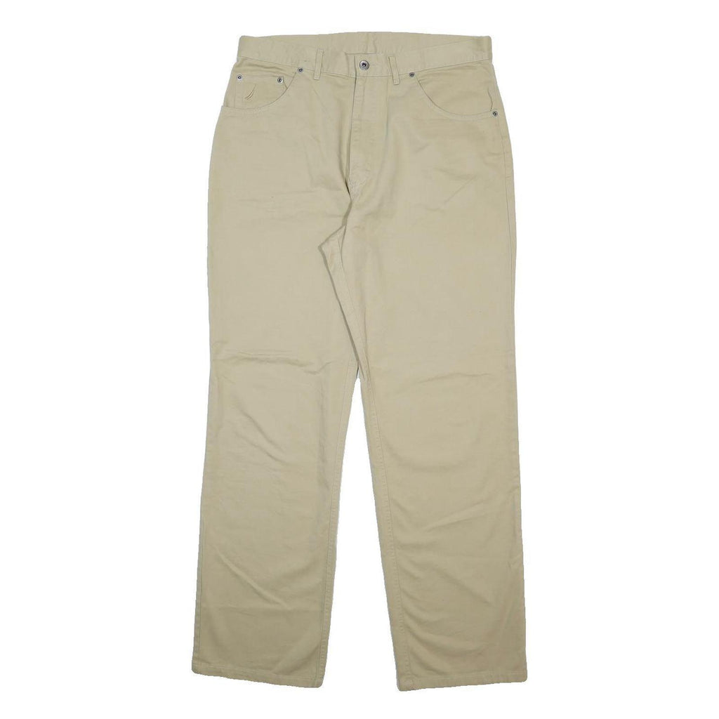 NAUTICA Mens Regular Fit Beige Cotton Trousers W34 L32 Casual Zip Closure