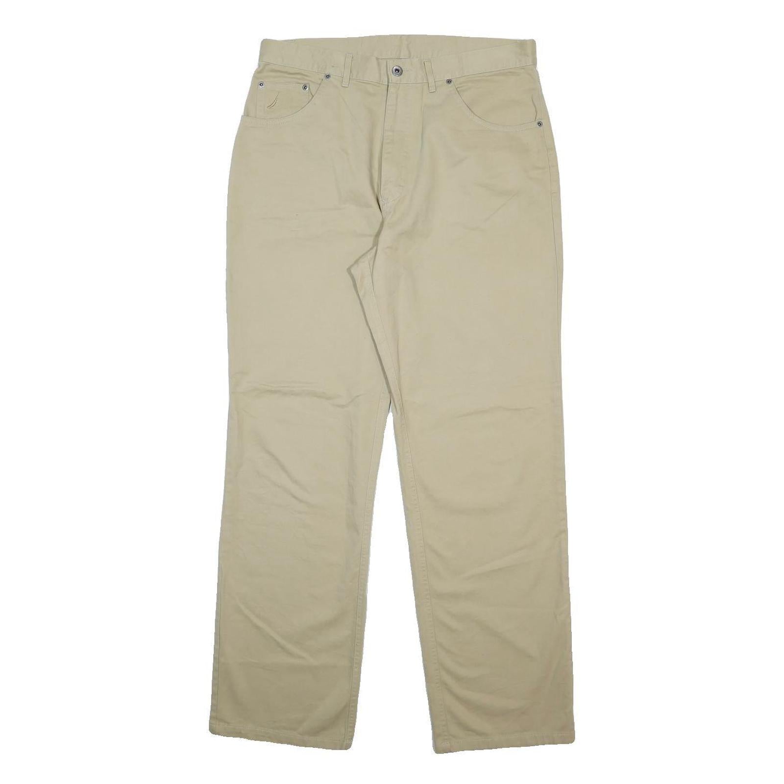 NAUTICA Mens Regular Fit Beige Cotton Trousers W34 L32 Casual Zip Closure