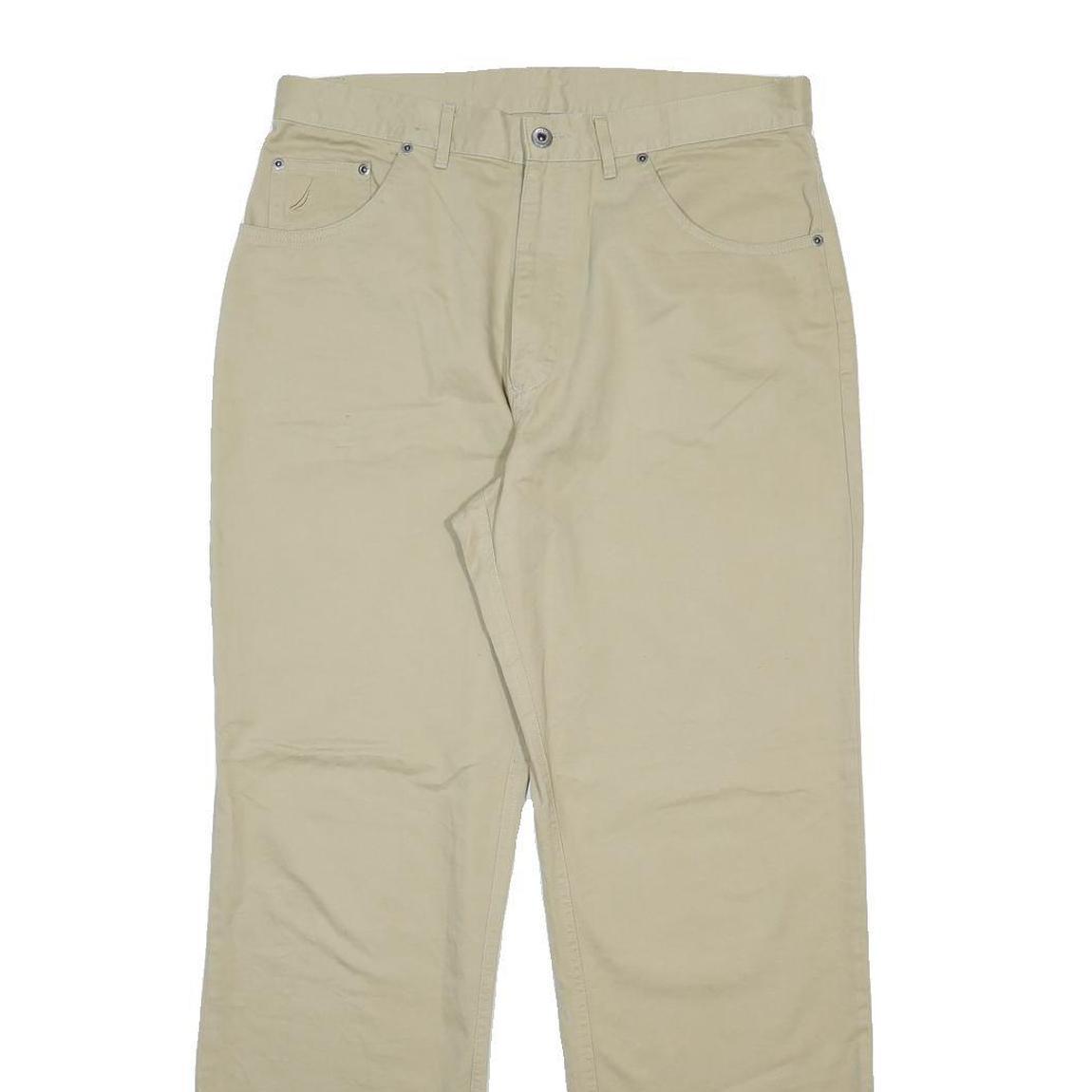 NAUTICA Mens Regular Fit Beige Cotton Trousers W34 L32 Casual Zip Closure