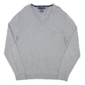 TOMMY HILFIGER Mens Grey Plain V-Neck Basic Knit Jumper XL Cotton Blend Casual