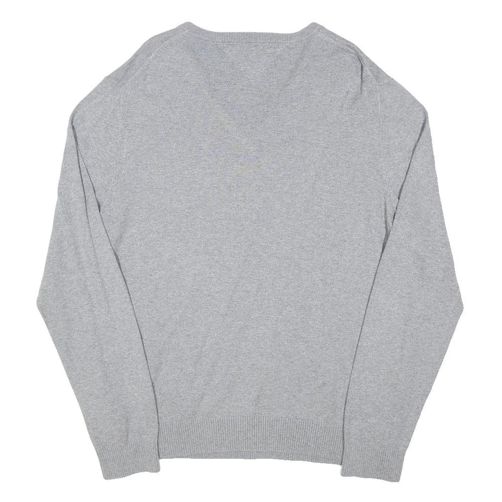 TOMMY HILFIGER Mens Grey Plain V-Neck Basic Knit Jumper XL Cotton Blend Casual