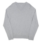 TOMMY HILFIGER Mens Grey Plain V-Neck Basic Knit Jumper XL Cotton Blend Casual