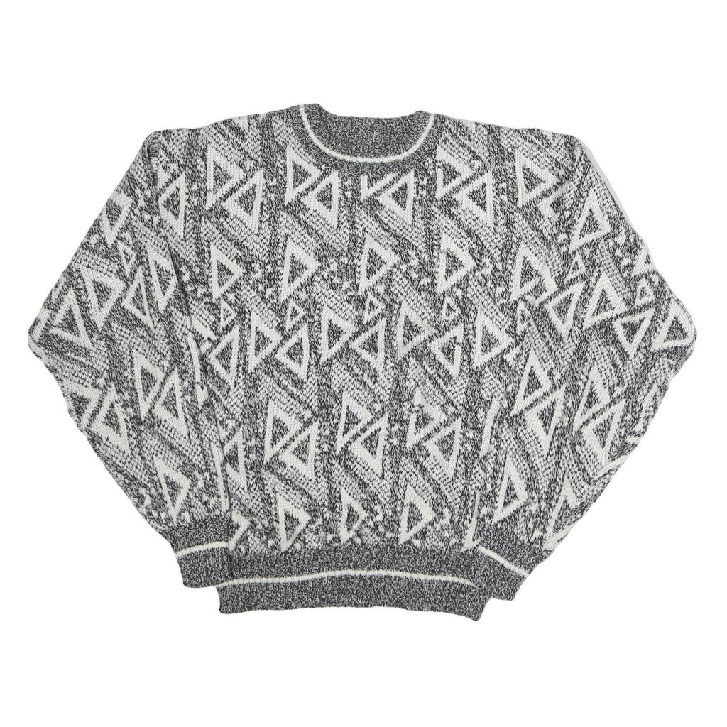 BARNABY Womens Black & White Patterned Wool Jumper Crew Neck Basic Knit M