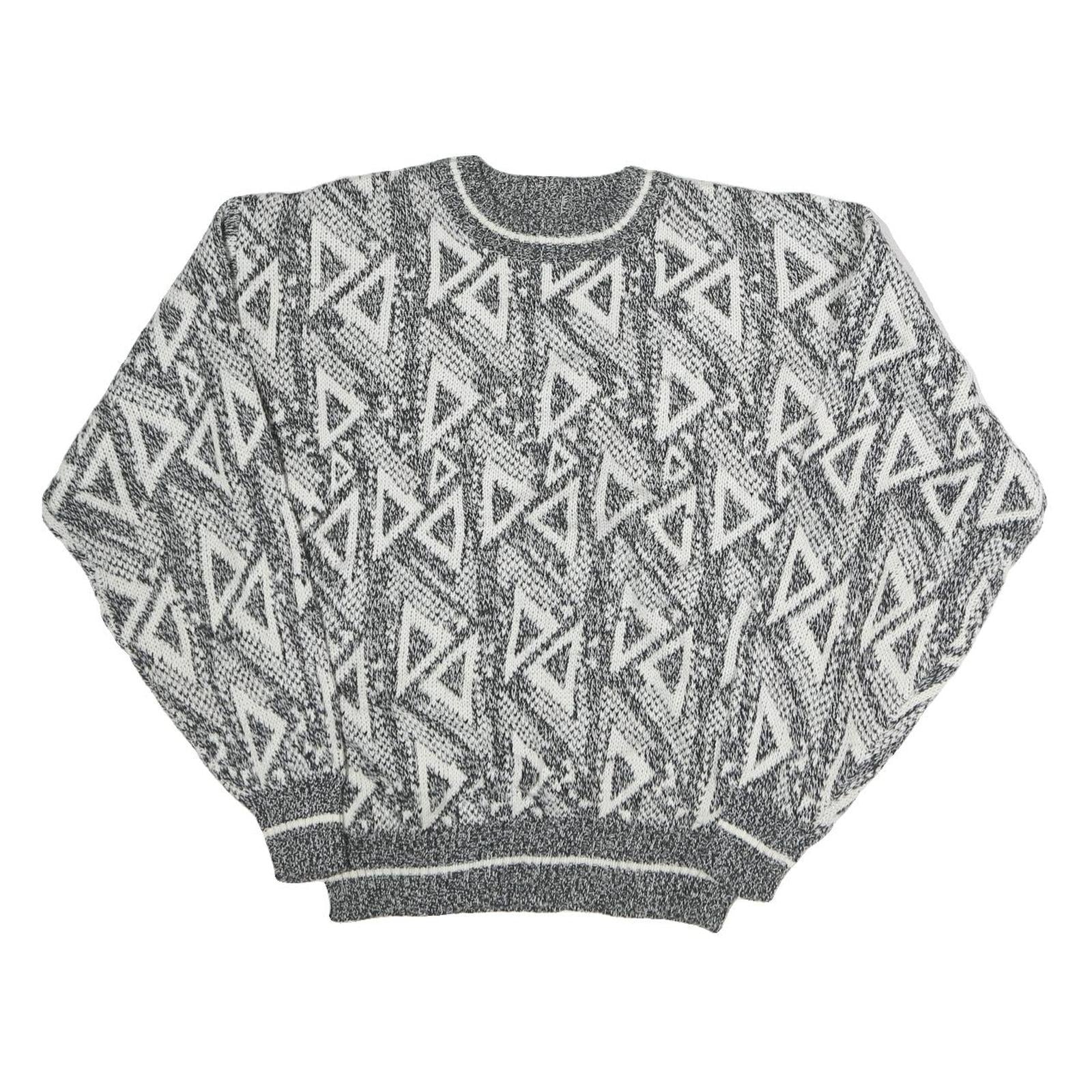 BARNABY Womens Black & White Patterned Wool Jumper Crew Neck Basic Knit M