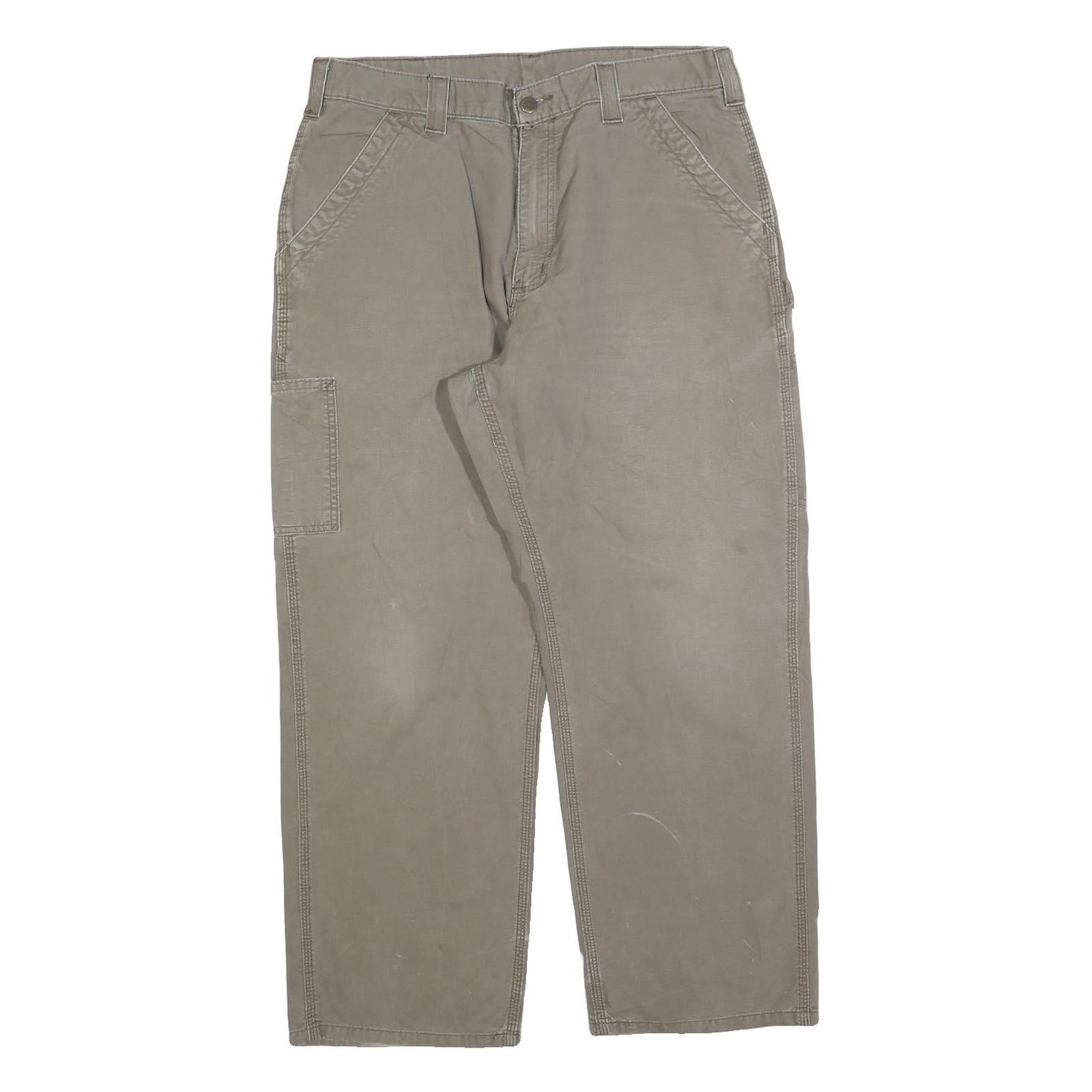CARHARTT Mens Cotton Blend Beige Regular Straight Trousers W36 L30 Workwear
