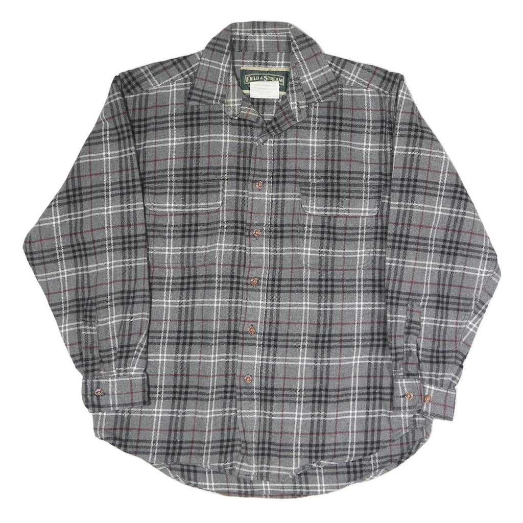FIELD & STREAM Mens Grey & Black Check Shirt M Cotton Blend Casual Long Sleeve