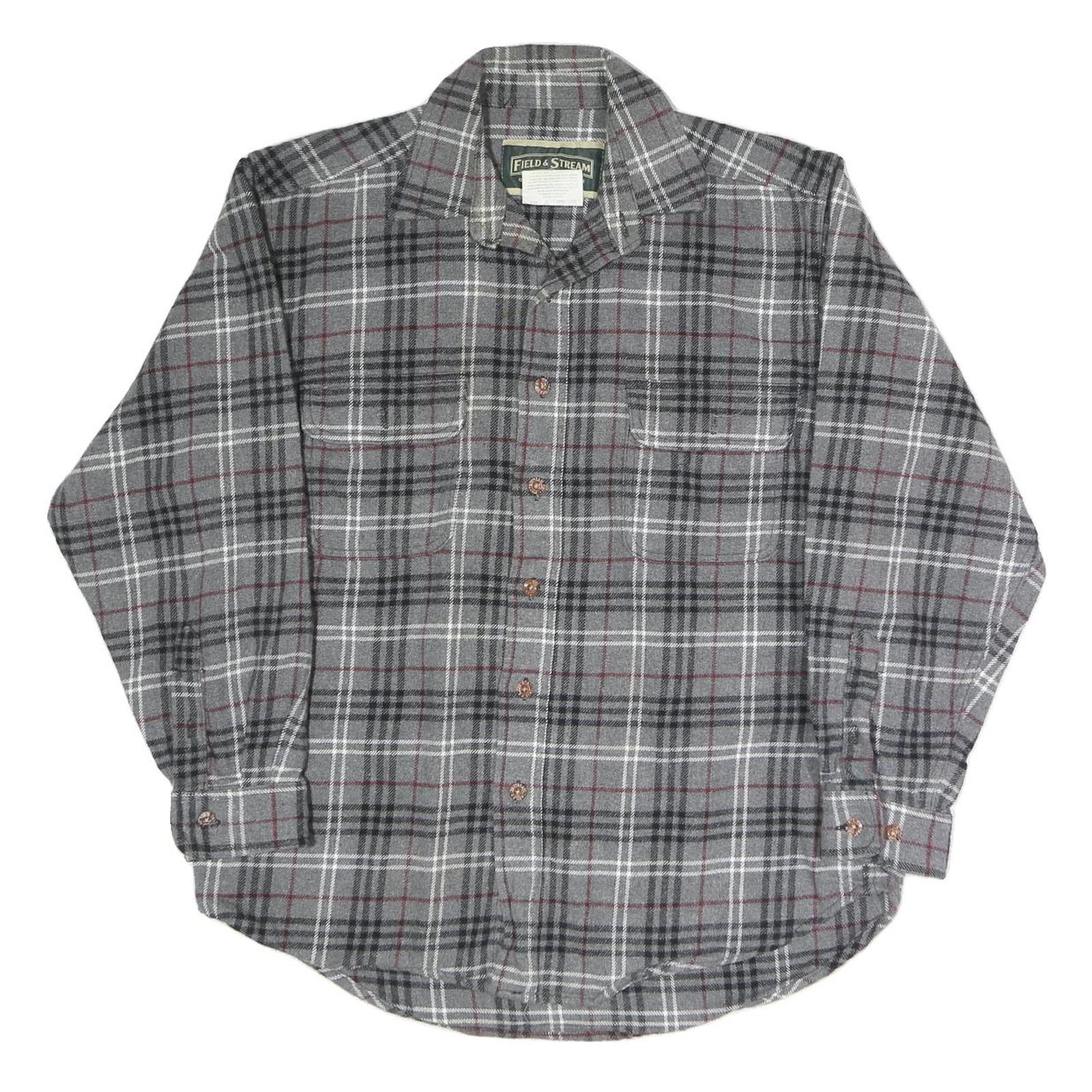 FIELD & STREAM Mens Grey & Black Check Shirt M Cotton Blend Casual Long Sleeve