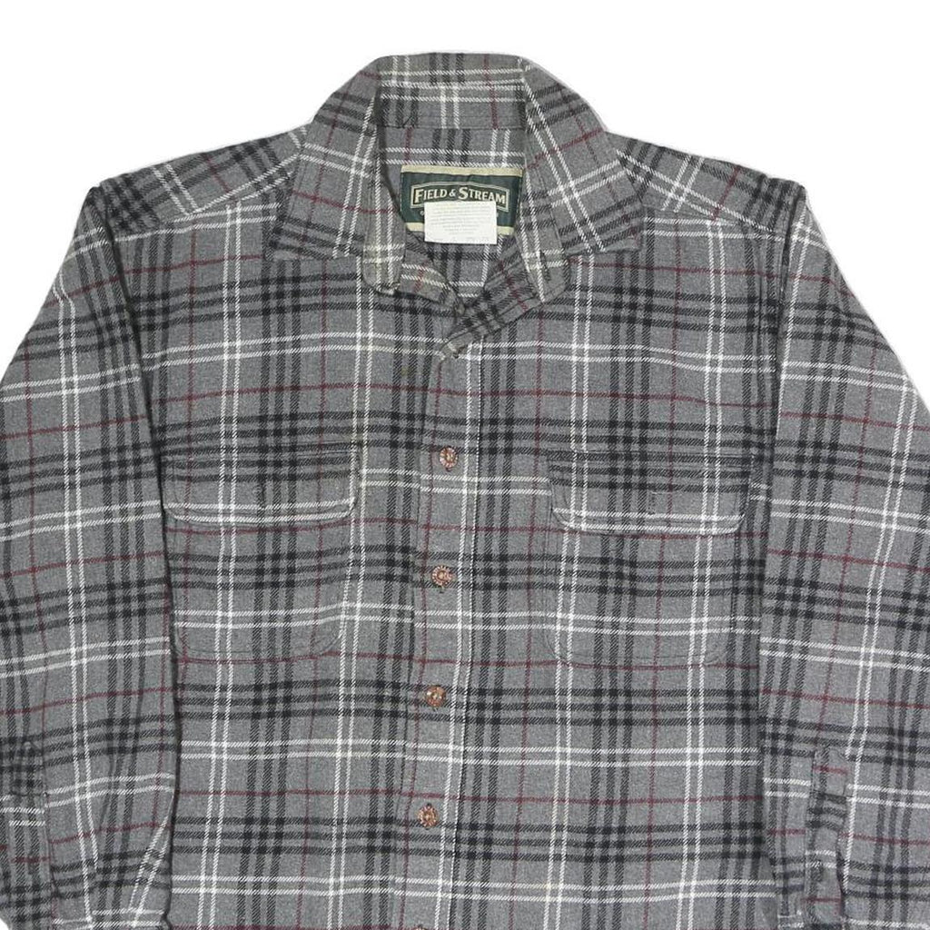 FIELD & STREAM Mens Grey & Black Check Shirt M Cotton Blend Casual Long Sleeve