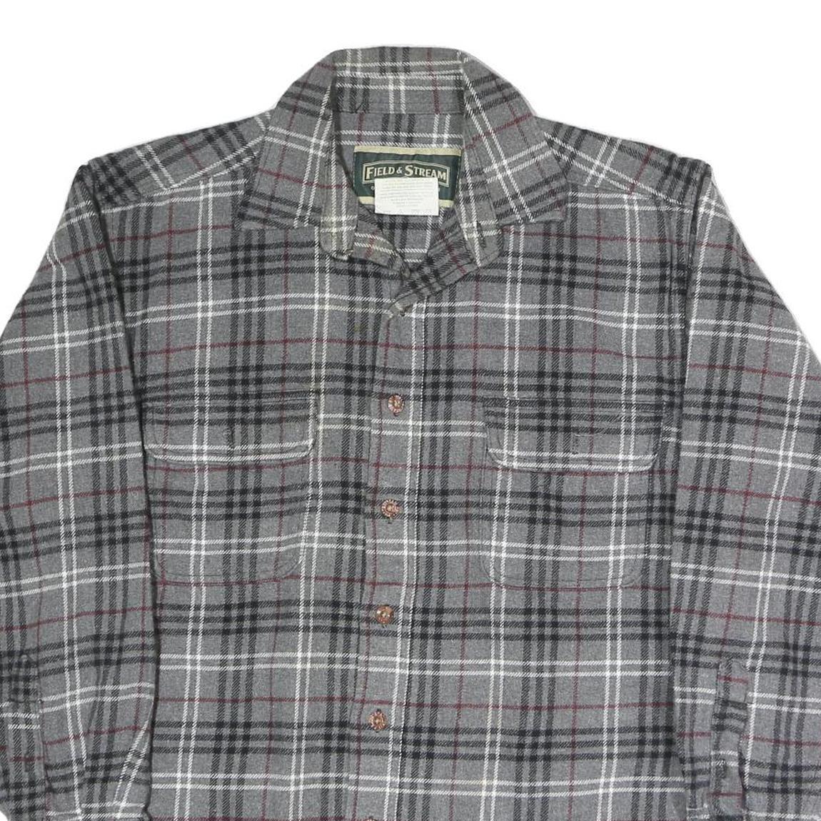 FIELD & STREAM Mens Grey & Black Check Shirt M Cotton Blend Casual Long Sleeve
