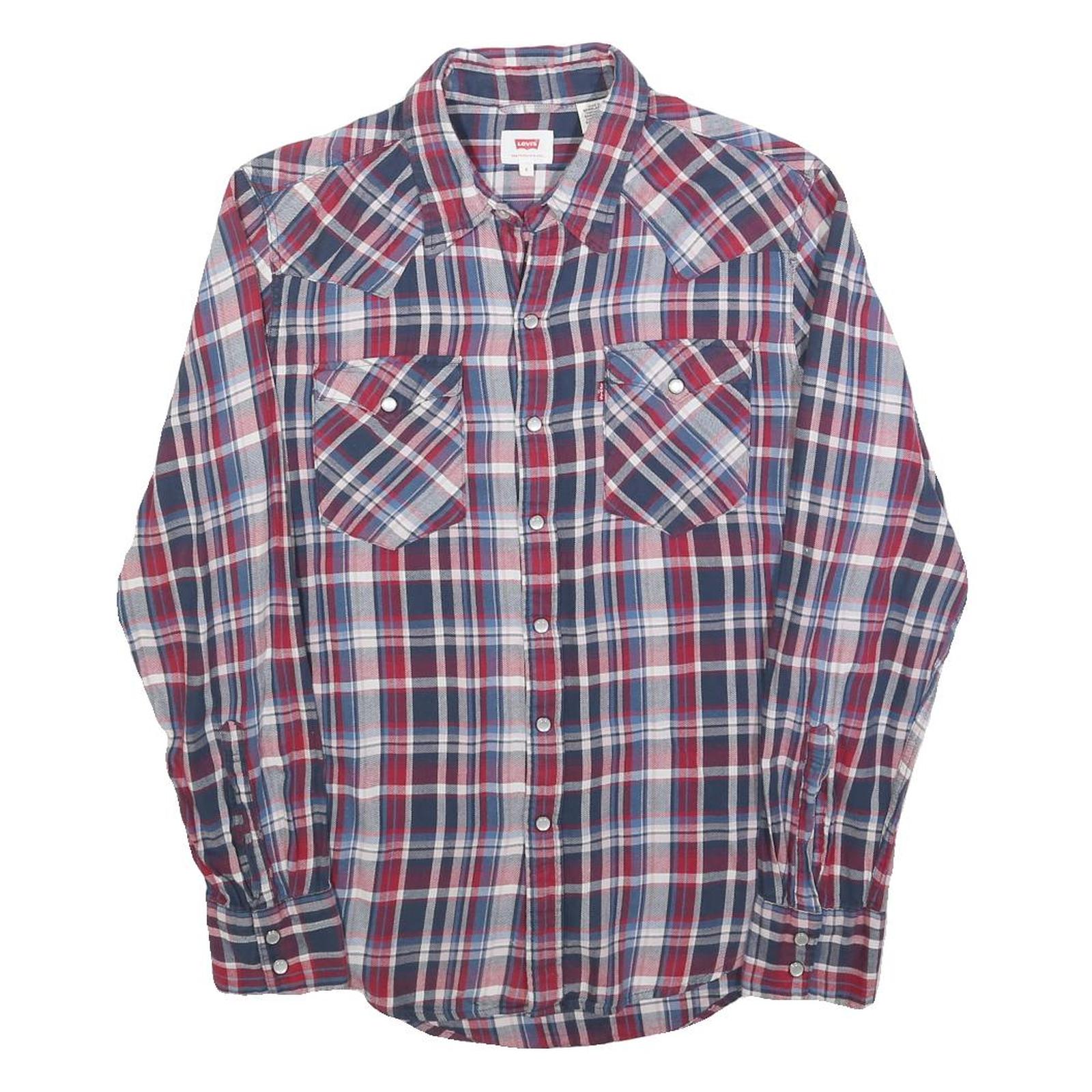 TOMMY HILFIGER Mens Blue Red Check Shirt S Long Sleeve Casual Cotton Blend