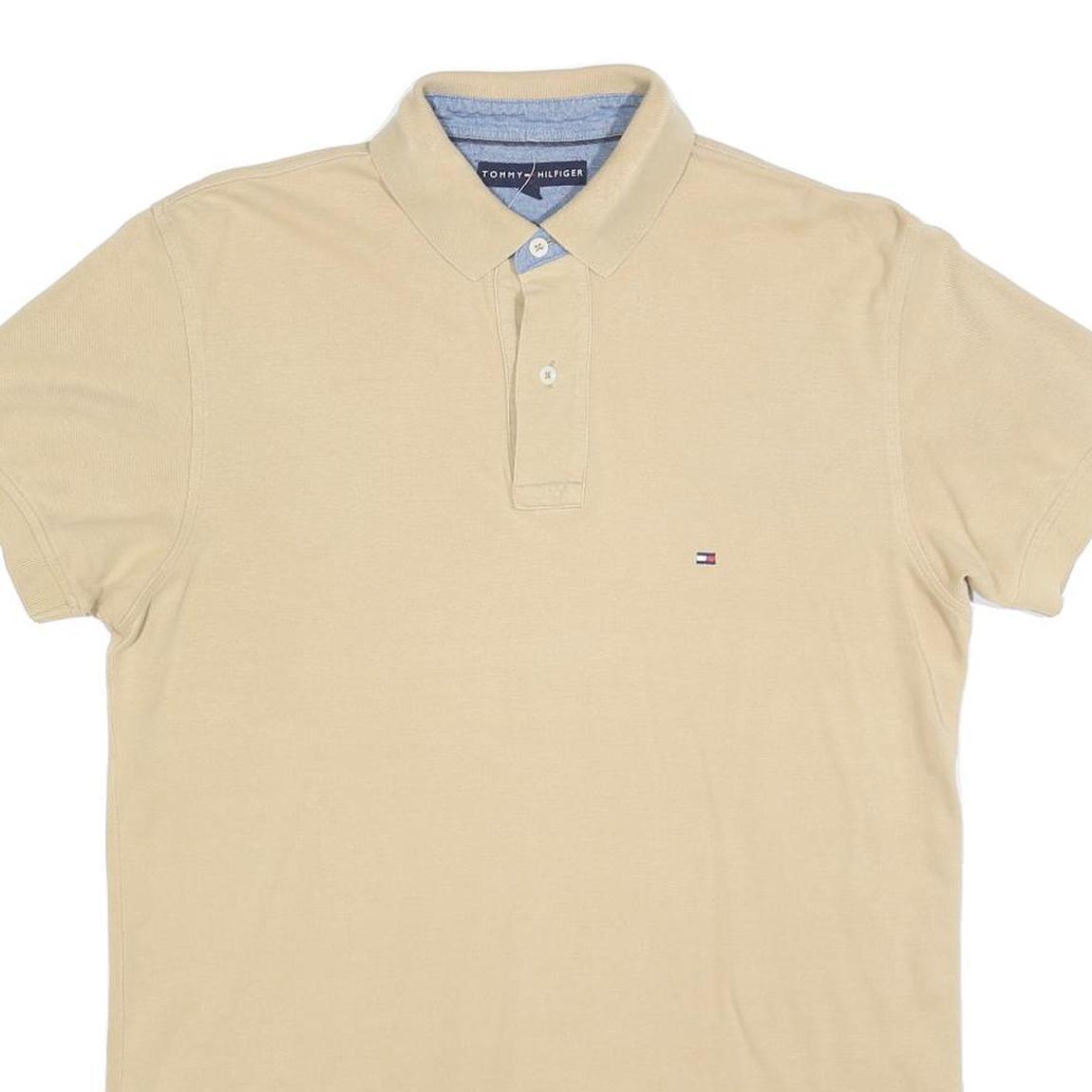 TOMMY HILFIGER Mens Beige Cotton Blend Short Sleeve Polo Shirt M Classic Fit