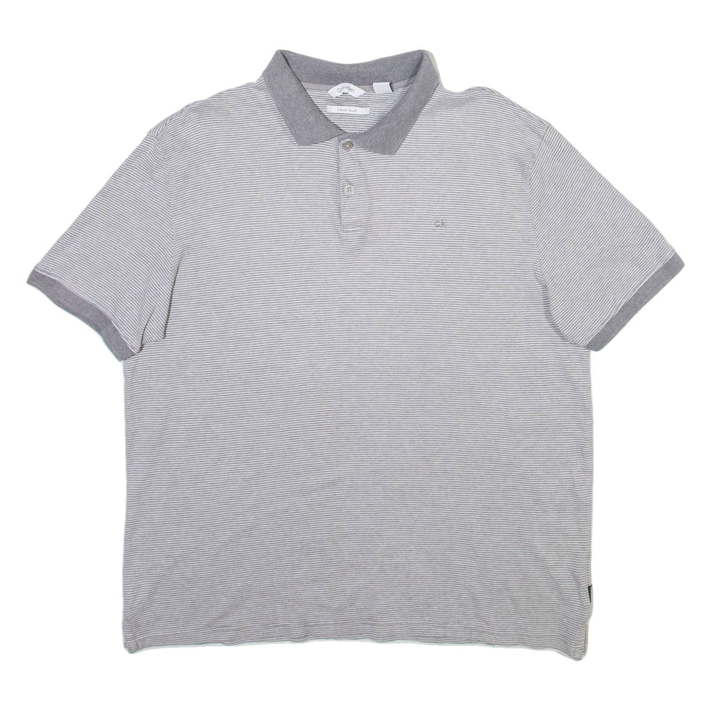 CALVIN KLEIN Mens Polo Shirt Grey Striped M
