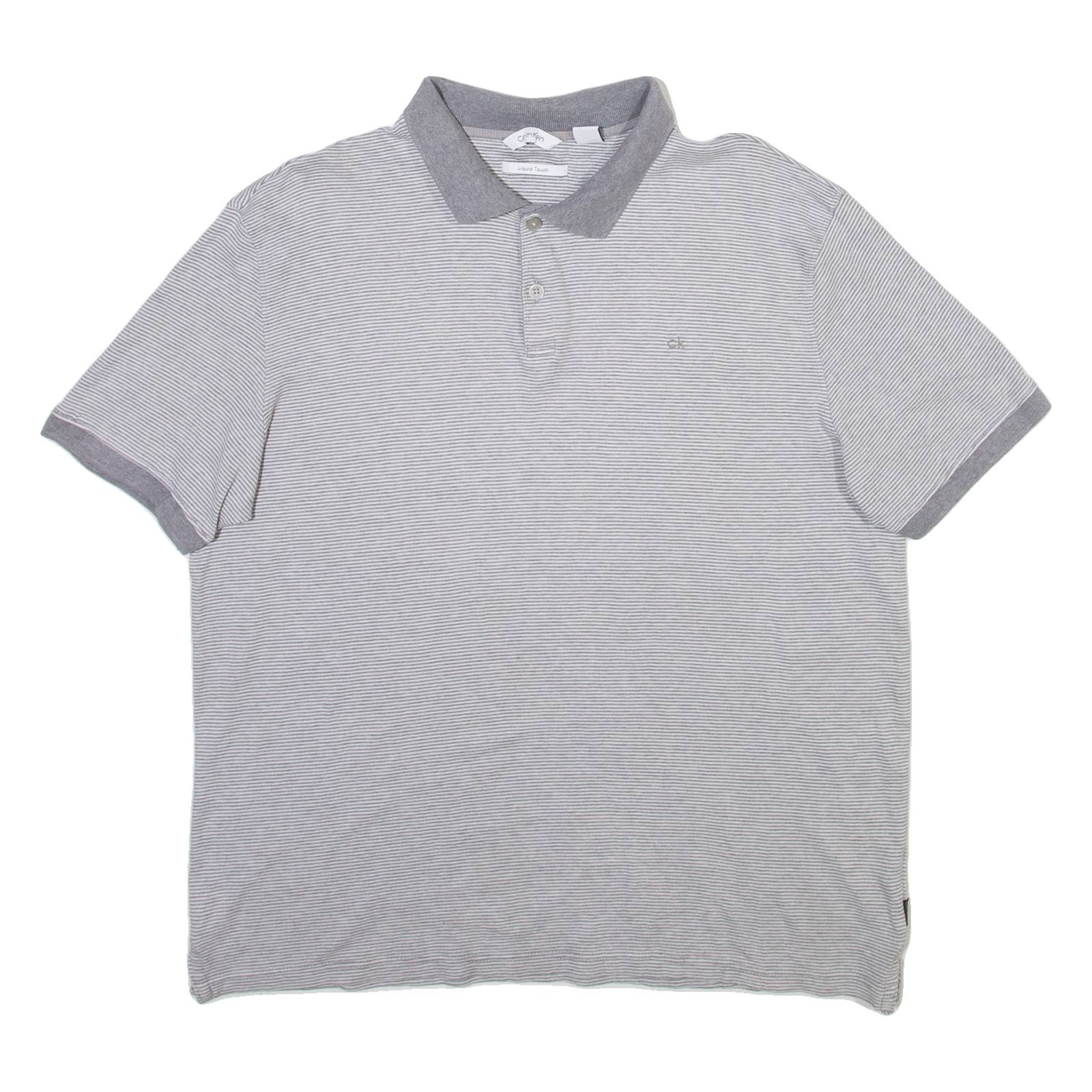 CALVIN KLEIN Mens Polo Shirt Grey Striped M