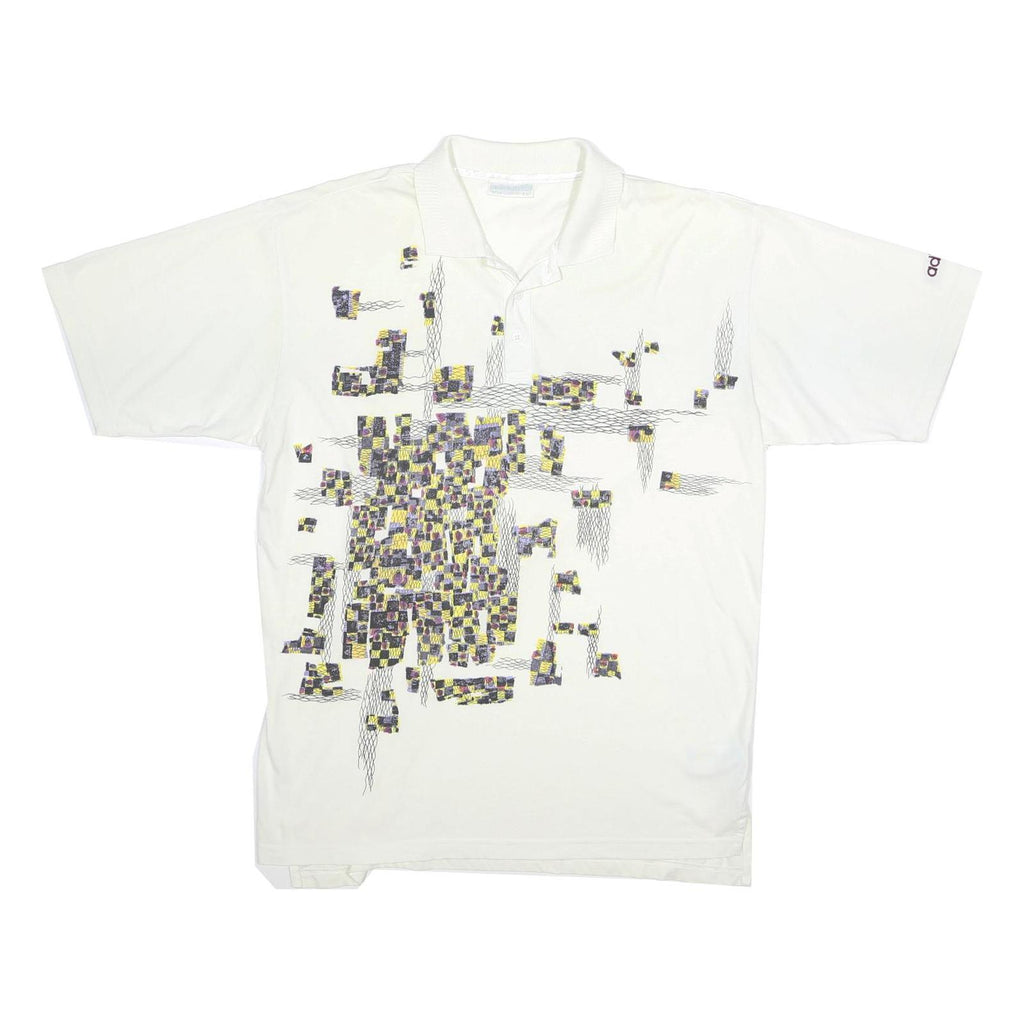 ADIDAS Mens White Short Sleeve Geometric Print L Cotton Blend Polo Shirt