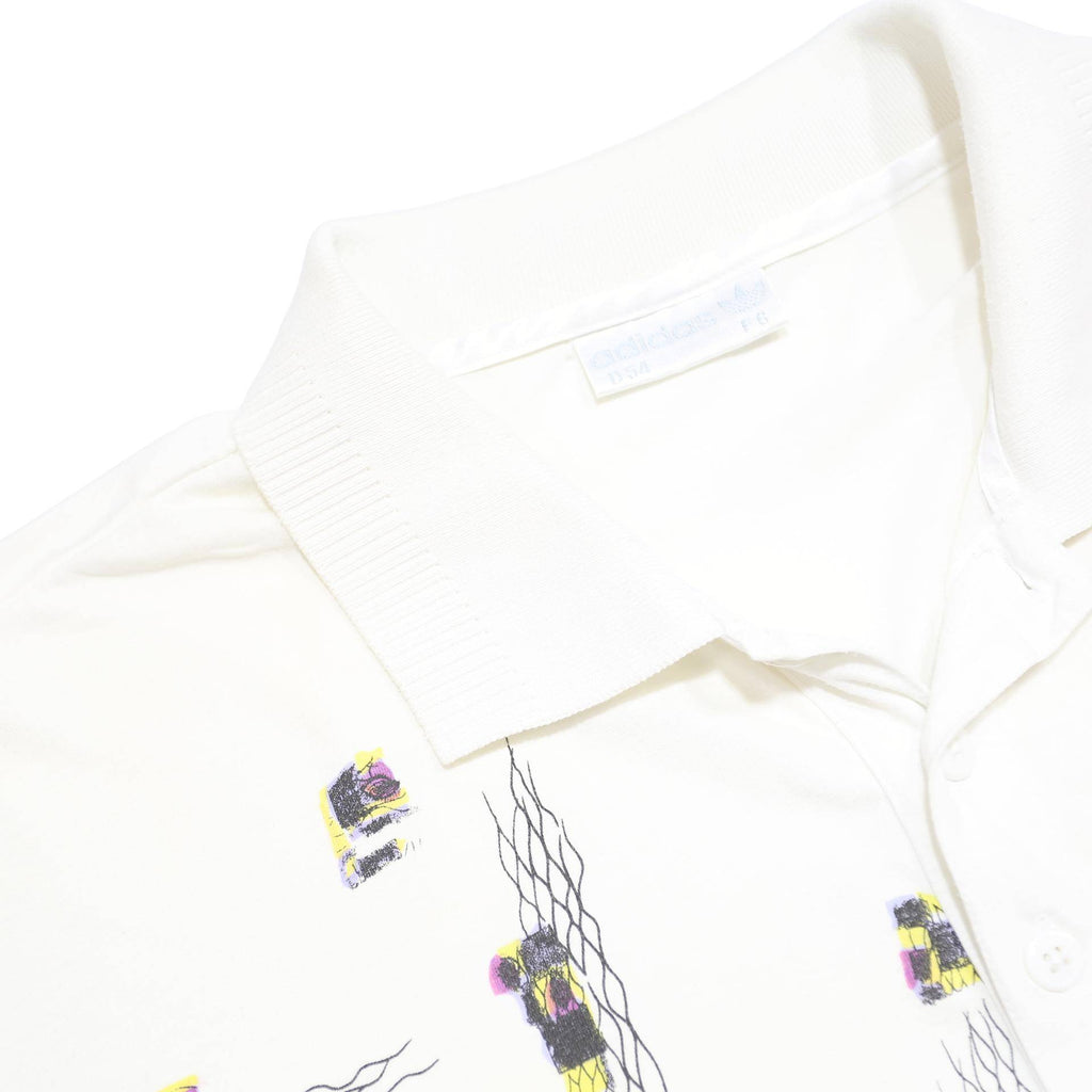 ADIDAS Mens White Short Sleeve Geometric Print L Cotton Blend Polo Shirt
