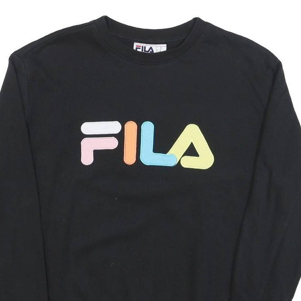 FILA Womens Black Cotton Blend Sweatshirt M Crew Neck Colourful Logo Casual