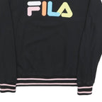 FILA Womens Black Cotton Blend Sweatshirt M Crew Neck Colourful Logo Casual