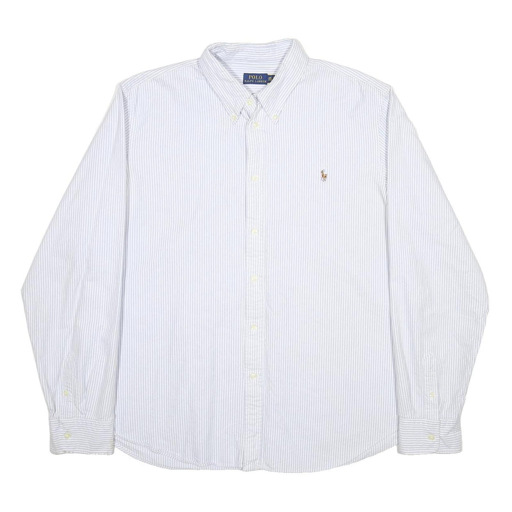 POLO RALPH LAUREN Mens White & Grey Striped Shirt 2XL Cotton Button Down Collar