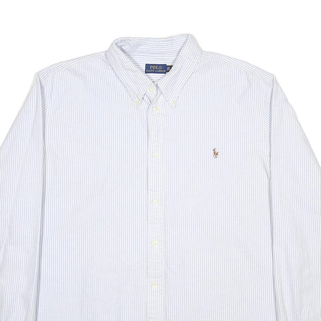 POLO RALPH LAUREN Mens White & Grey Striped Shirt 2XL Cotton Button Down Collar
