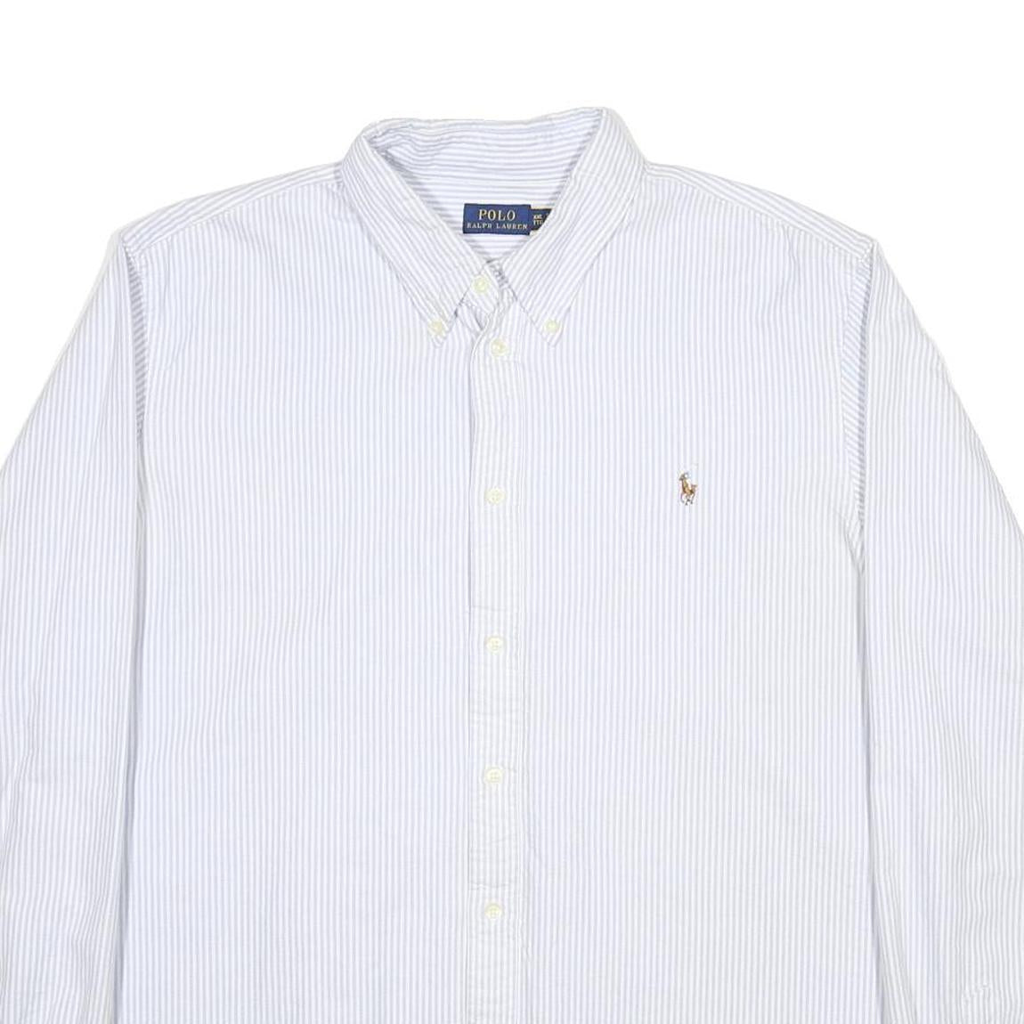 POLO RALPH LAUREN Mens White & Grey Striped Shirt 2XL Cotton Button Down Collar